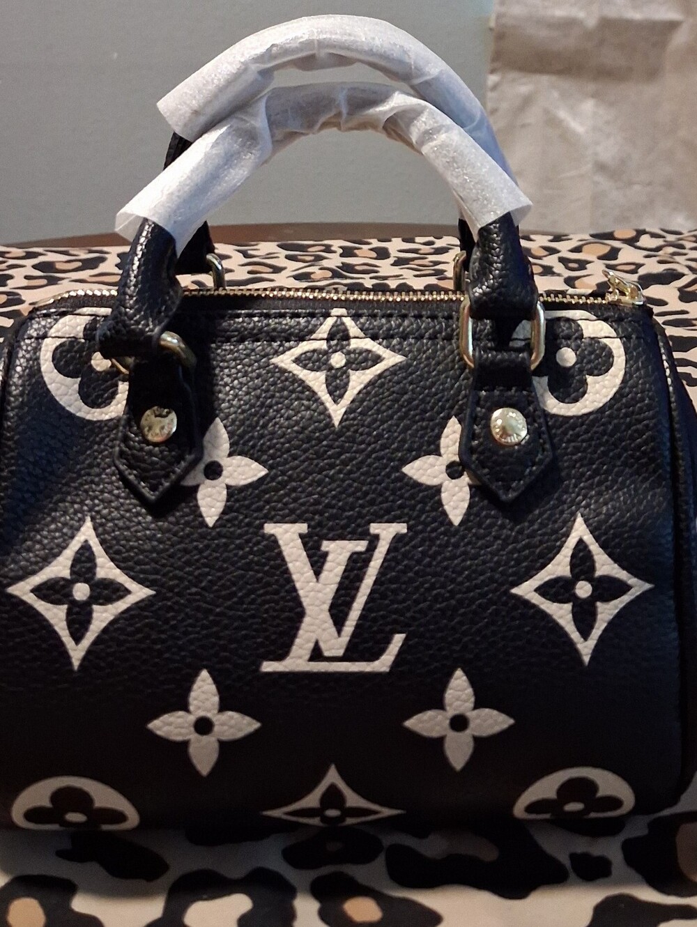 Mini Black & White Monogram Speedy-Inspired Satchel